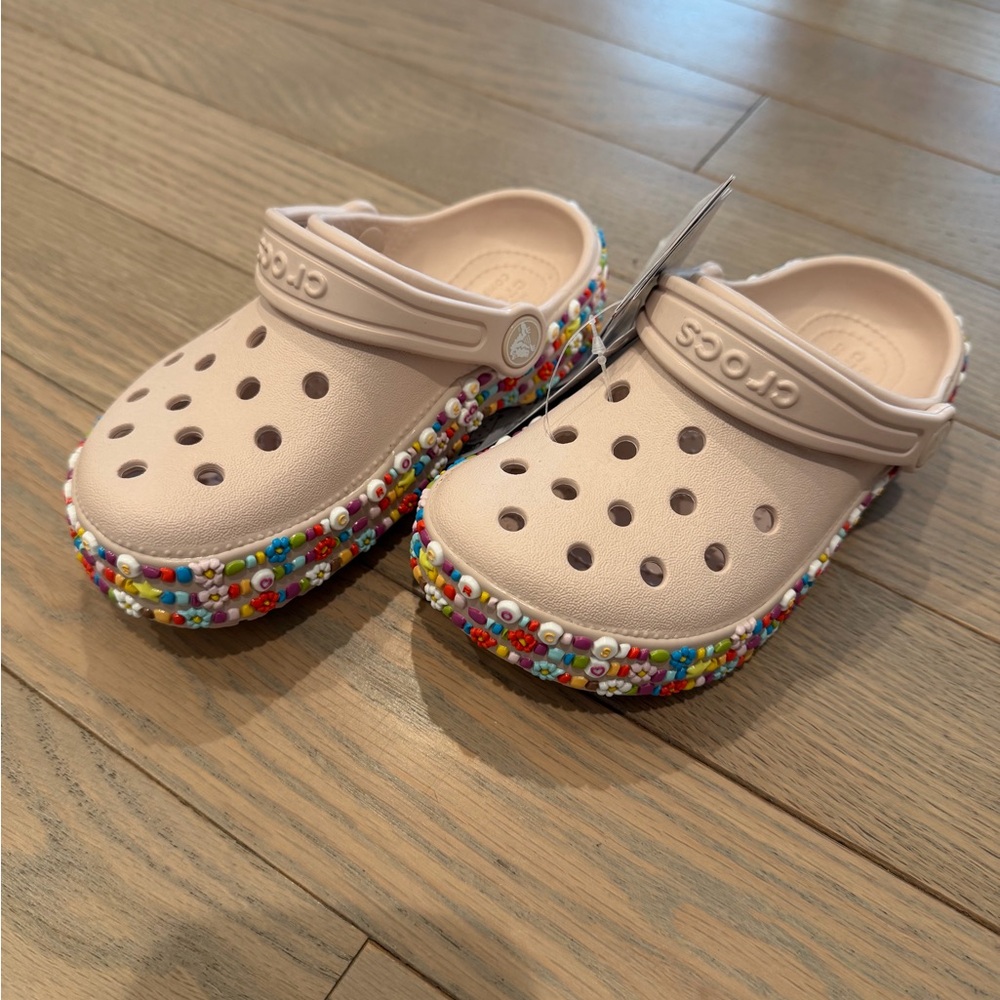 CROCS Kids' Light Pink Sandals with Multicolor Beaded Trim